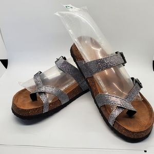 Outdoors Sparkly Silver Cork Bed Sandals